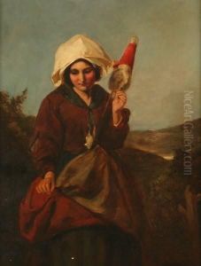 Girl Spinning Wool With Distaff