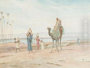 Family Group And Sheep Returning From The River by Frederick Goodall