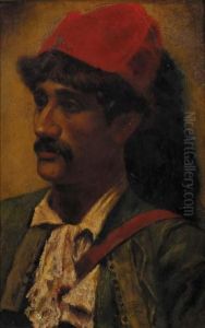 Portrait Of A Man In A Red Turban by Frederick Goodall