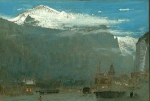 A View Of The Alps From A Valley Town by Albert Goodwin