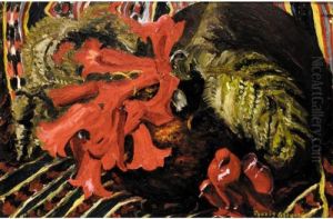 Still Life With Red Flowers by Boris Dmitrievich Grigoriev