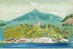 Tropical Island With Hut by Boris Dmitrievich Grigoriev