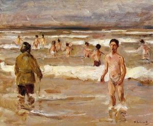 Children Bathing in the Sea by Max Liebermann