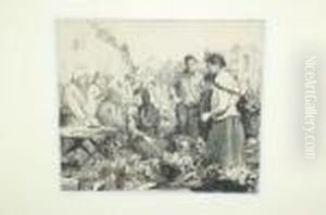 R.w.s., R.i., R.o.i., R.e., N.s.
 Market Place With Figures, Possibly Brittany Signed Artist's Proof, 
Black And White Drypoint Etching, 23cm By 25.5cm by William Lee Hankey
