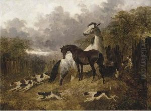 A Mare And Foal With A Pack Of Hounds by John Frederick Herring Snr
