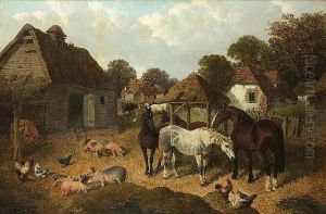 A Farmyard Scene With Horses, Pigs, Cattle And Poultry by John Frederick Herring Snr