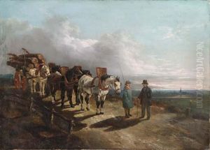 A Horse Drawn Timber Wagon by John Frederick Herring Snr