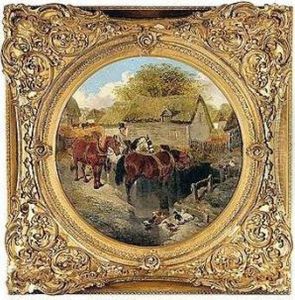 Farmyard Scene With Horses Watering by John Frederick Herring Snr