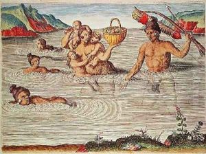 A Family Crossing a River