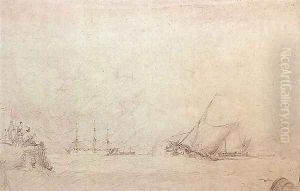 Lugger Making for the Mouth of a Harbour