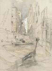 A Venetian Canal With Two Barges by James Holland