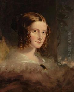 Portrait Of A Lady, Bust Length, Her Hair Dressed In A Pink Bandeau