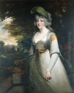 Portrait Of Lady Boothby, 
Three-quarter Length, In A Grey Dress Andwith A Plume In Her Hair, A 
Landscape Beyond