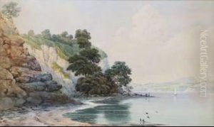 Auckland Harbour Looking South With Partington's Windmill In Background by John Barr Clarke Hoyte