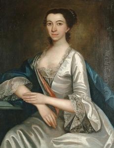 Portrait, Half Length, Of Lady Wearing A Lace Trimmed Satin Gown