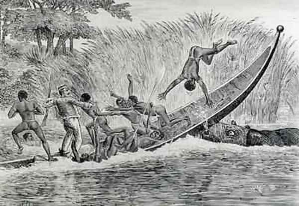 Enraged Hippopotamus Upsetting a Boat - view 1