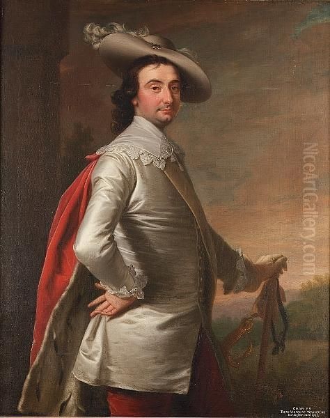 Portrait Of Charles, 3rd
Viscount Townshend, Standing Three-quarter-length, In A White Coat With A
Lace Collar, And A Red Fur-lined Cloak, With A White Plumed Hat, A Park
Landscape Beyond - view 1