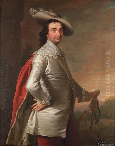 Portrait Of Charles, 3rd 
Viscount Townshend, Standing Three-quarter-length, In A White Coat With A
 Lace Collar, And A Red Fur-lined Cloak, With A White Plumed Hat, A Park
 Landscape Beyond