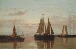Fishing Boats Drying Their Sails At Dusk