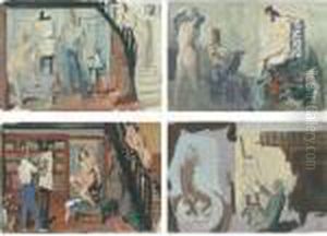 Four Studies Of The Artist And His Model by Alexander Evgenievich Yakovlev