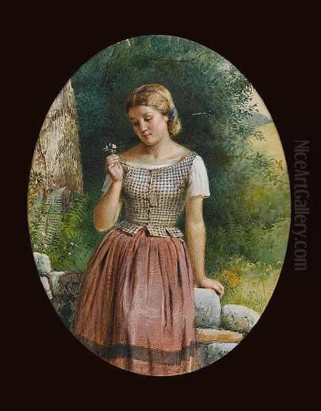 A Young Girl Admiring A Flower - view 1
