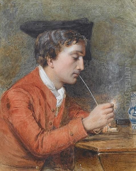 A Man Lighting A Pipe - view 1