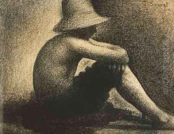 Seated Boy With Straw Hat - view 1