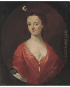 Portrait Of A Young Lady, Bust-length In A Red Dress Within Afeigned Oval