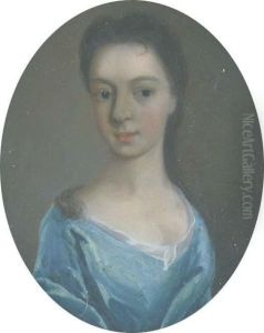 A Young Lady In Low-cut Blue Dress With White Underslip