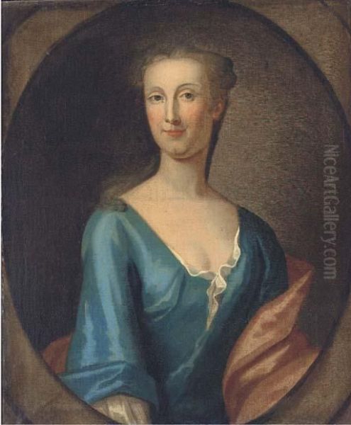 Portrait Of Martha Rawson Of 
Bolling, Bust-length, In A Blue Dressand Red Wrap, In A Feigned Oval - view 1