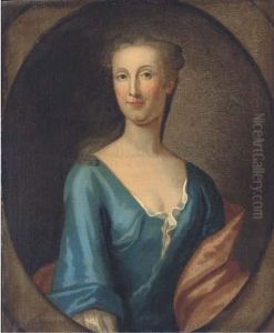 Portrait Of Martha Rawson Of 
Bolling, Bust-length, In A Blue Dressand Red Wrap, In A Feigned Oval