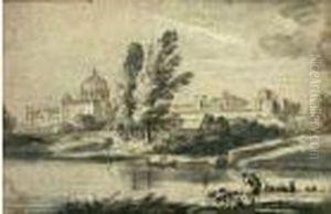 Paysage De Riviere Avec Saint-pierre De Rome A L'arriere Plan Paysage De Riviere Avec Saint-pierre De Rome A L'arriere Plan