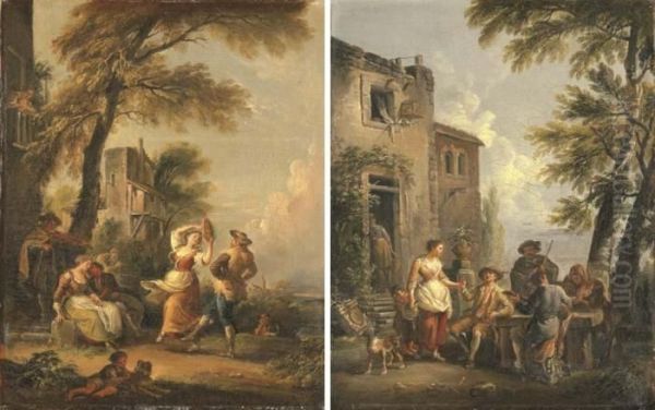 Travelers Merrymaking Outside An Inn - view 1
