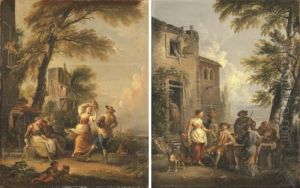 Travelers Merrymaking Outside An Inn by Jean-Baptiste Lallemand