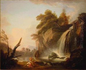 Figures Before A Waterfall by Jean-Baptiste Lallemand