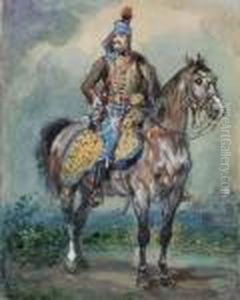 Hussard A Cheval, Tourne Vers La Gauche by Eugene Louis Lami