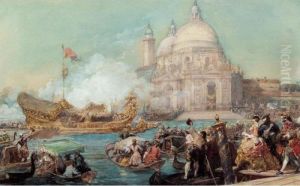 Fete A Venise, Le Bucentaure Devant L'eglise De La Salute