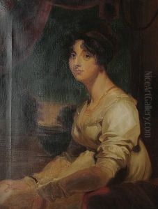 Portrait Of A Lady Seated, Wearing A White Dress, A View To A Landscape Beyond