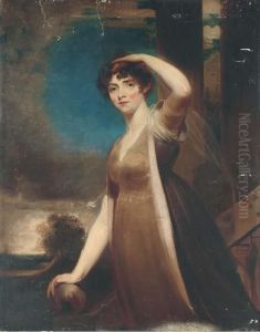 Portrait Of A Lady, 
Three-quarter-length, In A Brown Dress, On The Steps Of A Terrace, 
Looking Towards The Artist