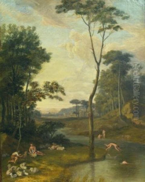 Shepherds And Bathers In An Arcadian Landscape - view 1