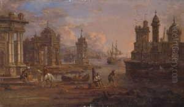 Gellee, Gen. , Nachfolge 
Sudlicher Seehafen. Ol Auf Holz. H 15,5; B 26 Cm. In Einem Reich 
Geschnitzten Und Partiell Vergoldeten Holzrahmen In Spanischem Stil - view 1