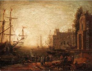 A Mediterranean Seaport With Villa Medici And Figures On The Quay by Claude Lorrain (Claude Gellee)