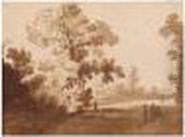 Path Through A Wooded Landscape With Figures And Animals - view 1