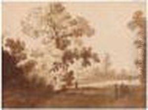 Path Through A Wooded Landscape With Figures And Animals