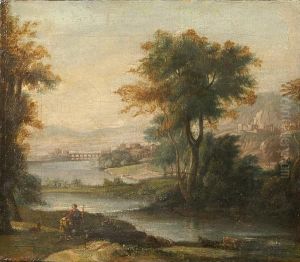 Figures In A Capriccio Landscape by Claude Lorrain (Claude Gellee)