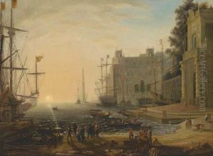 A Capriccio Of A Mediterranean Port With The Villa Medici by Claude Lorrain (Claude Gellee)