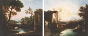 An Italianate Landscape With
Classical Ruins; And An Italianatelandscape With A Shepherd And Cattle
By Classical Ruins by Claude Lorrain (Claude Gellee)