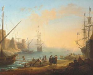 A Mediterranean Harbour With Shipping And Merchants On The Shore by Claude Lorrain (Claude Gellee)