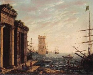 A Classical Harbour At Dusk by Claude Lorrain (Claude Gellee)