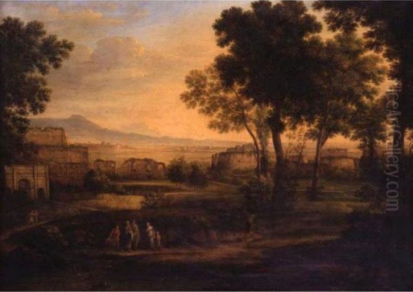 Figures In A Landscape With Ruined Buildings Beyond - view 1
